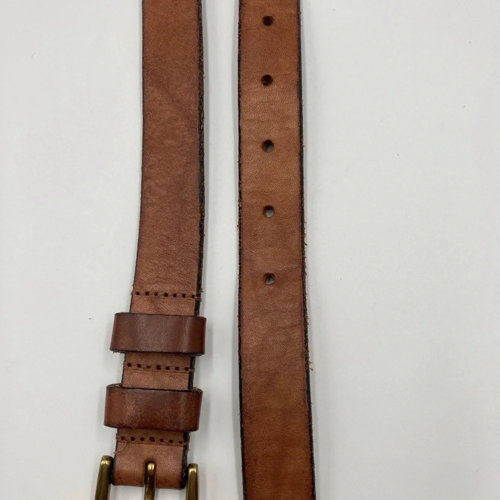 L.L.Bean brown Leather Unisex Belt Everyday Made in England Solid Brass Buckle